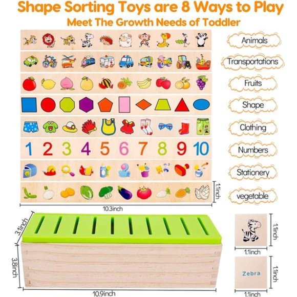 Wooden Montessori Toys for Toddlers 1+ 2 3 4 Year Old Color Shape Sorting Baby - Picture 5 of 6